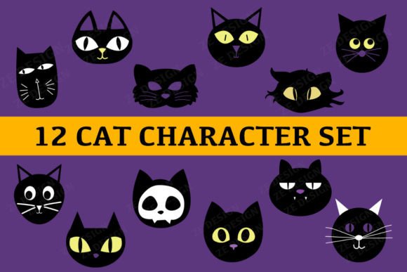 About Cat Character Hand Drawn Set Svg