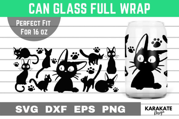 Black Cat 16 Oz Can Glass Wrap SVG