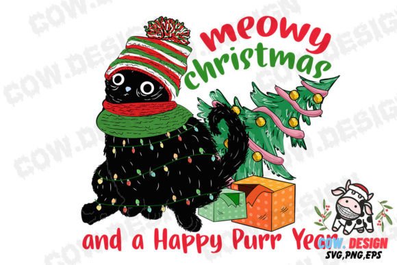 Black Cat Christmas Tree Sublimation
