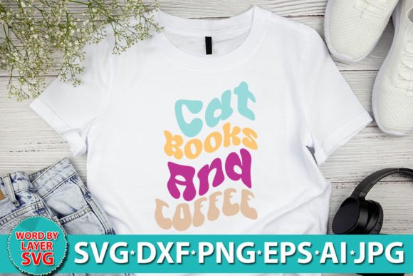 Cat Books and Coffee RETRO SVG