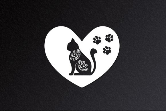 Cat Floral Heart Cut File SVG