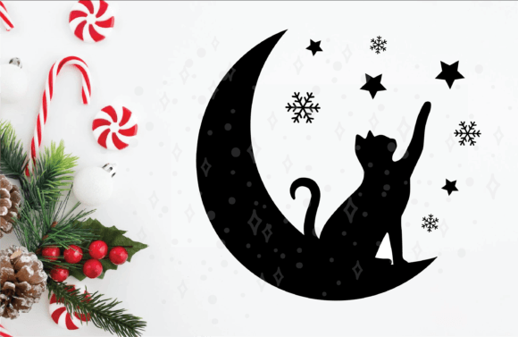 Cat Moon Christmas Animals Ornament Svg