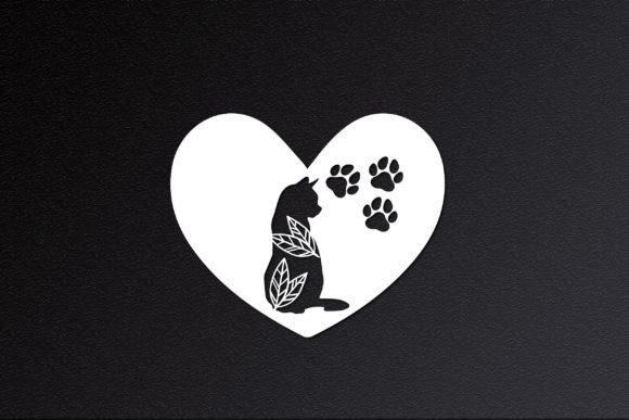 Floral Cat Cut File with Love Svg