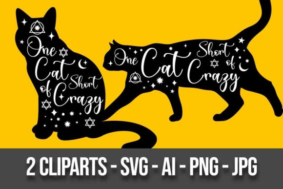 Funny Cat Clipart One Cat Short of Crazy