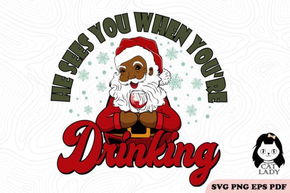 Funny Wine Christmas Black Santa SVG PNG