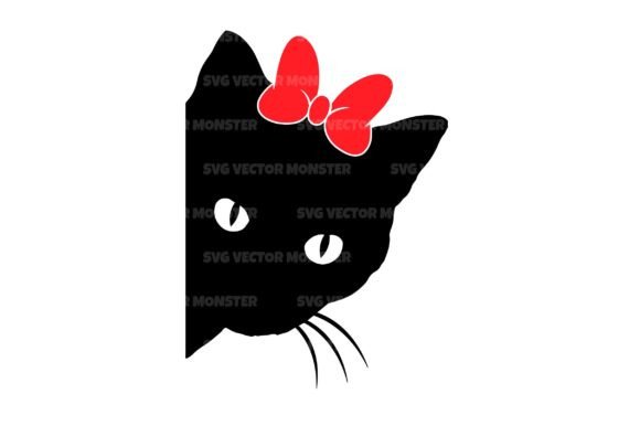 Peeking Black Cat with Hair Bow