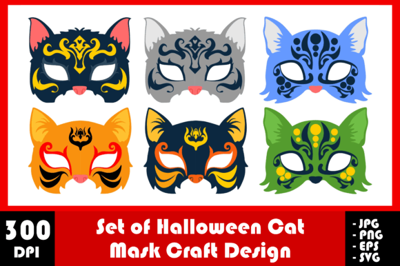 Set of Halloween Cat Mask Craft Design