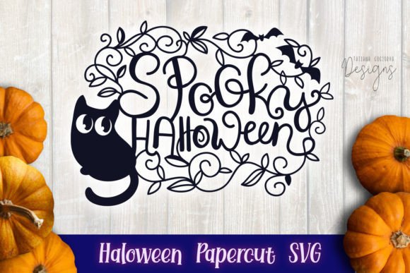 Spooky Halloween Kitty Papercut SVG
